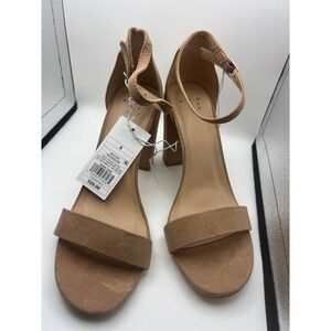 A New Day Ema Block Heel Sandals Taupe Faux Suede Ankle Strap Womens 8 NEW